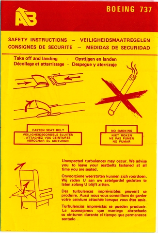 Safety information card: Air Belgium, Boeing 737