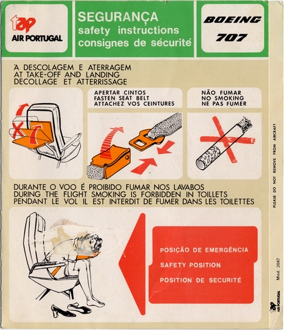 Safety information card: TAP Air Portugal, Boeing 707