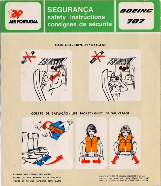 Image: safety information card: TAP Air Portugal, Boeing 707
