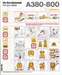 Image: safety information card: Lufthansa German Airlines, Airbus A380-800