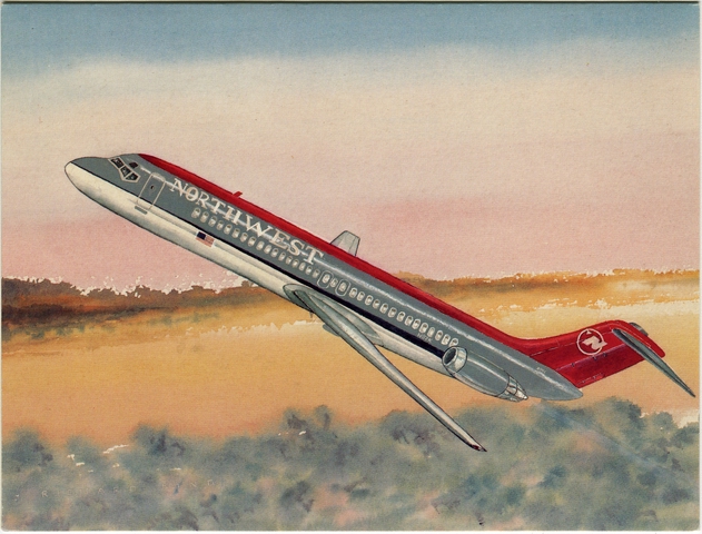 Greeting card: Northwest Airlines, Douglas DC-9