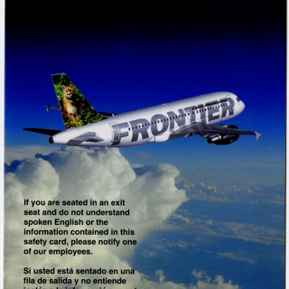 Image #1: safety information card: Frontier Airlines, Airbus A318 and A319