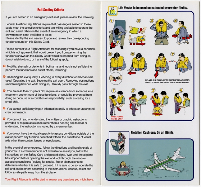 Image: safety information card: Frontier Airlines, Airbus A318 and A319