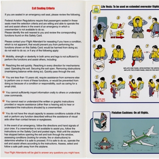 safety information card: Frontier Airlines, Airbus A318 and A319