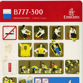 Image #1: safety information card: Emirates, Boeing 777-300