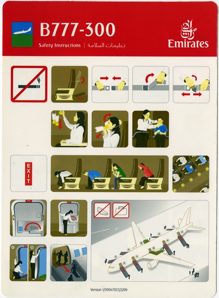 Image: safety information card: Emirates, Boeing 777-300