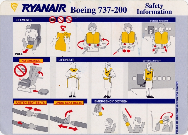 Safety information card: Ryanair, Boeing 737-200
