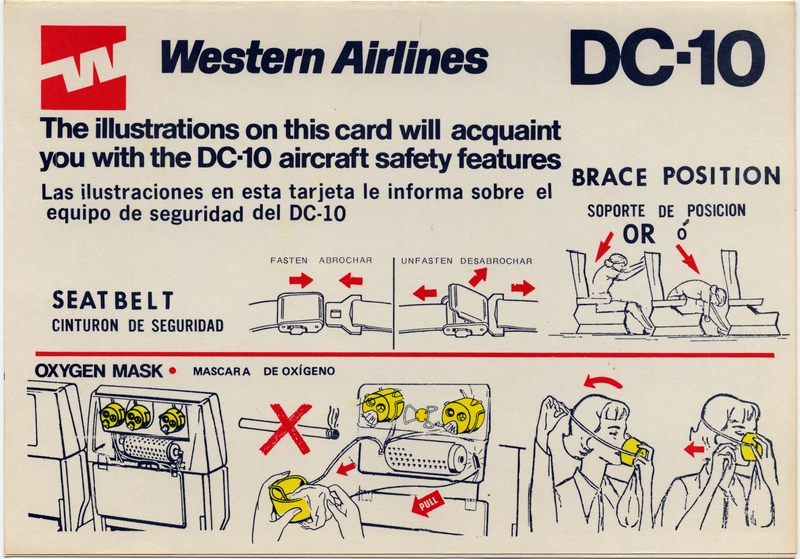 Image: safety information card: Western Airlines, McDonnell Douglas DC-10