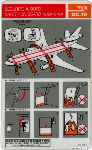 Safety information card: UTA (Union de Transports Aériens), McDonnell Douglas DC-10