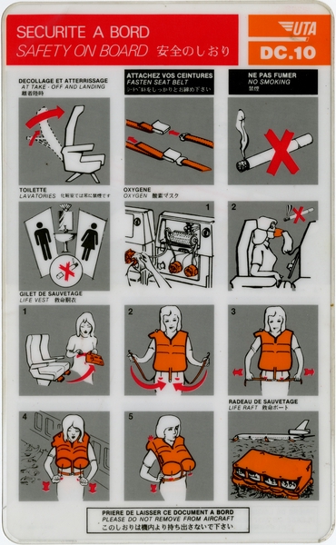 Image: safety information card: UTA (Union de Transports Aériens), McDonnell Douglas DC-10