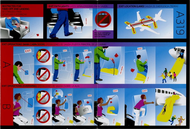 Image: safety information card: Virgin America, Airbus A319