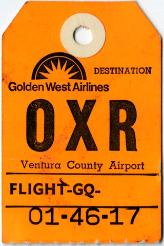 Baggage destination tag: Golden West Airlines