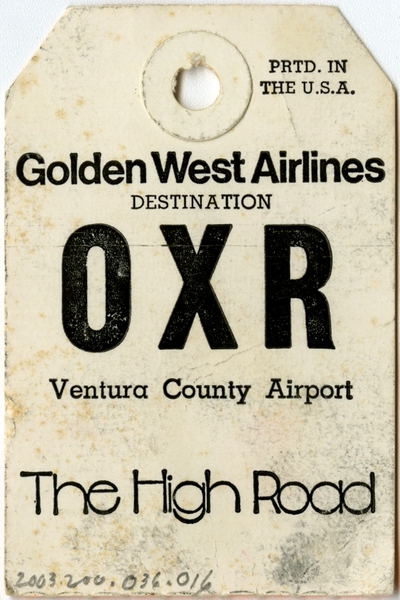 Image: baggage destination tag: Golden West Airlines