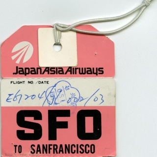 Image #2: baggage destination tag: Japan Asia Airways, San Francisco International Airport (SFO)