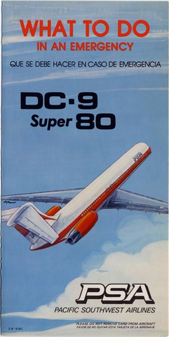 Safety information card: Pacific Southwest Airlines (PSA), Douglas DC-9 Super 80