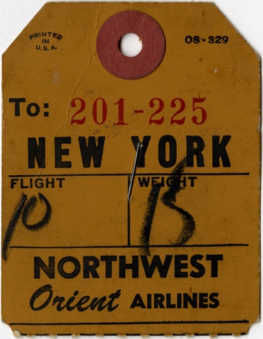 Baggage destination tag: Northwest Orient Airlines