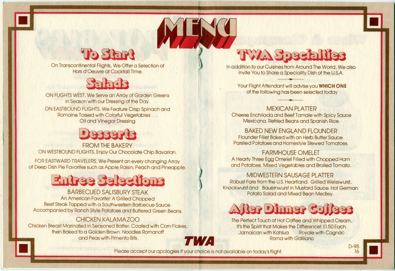 Image: menu: TWA (Trans World Airlines)