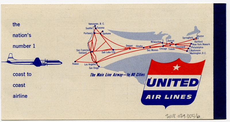 Image: ticket jacket and ticket: Western Air Lines and United Air Lines 