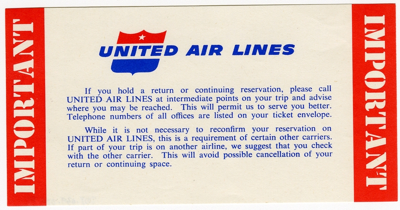 Image: ticket jacket and ticket: Western Air Lines and United Air Lines 