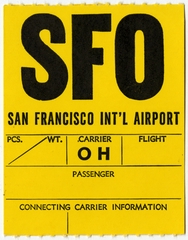 Image: baggage destination tag: SFO Helicopter Airlines, San Francisco International Airport (SFO)