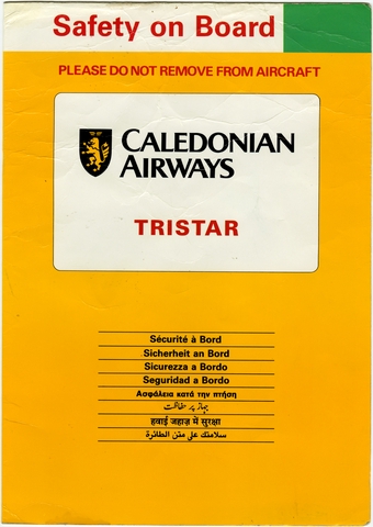 Safety information card: Caledonian Airways, Lockheed L-1011 TriStar