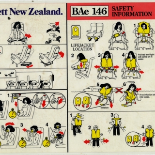 Image #1: safety information card: Ansett New Zealand, British Aerospace BAe-146