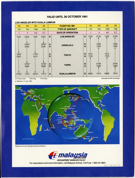 Image: timetable: Malaysia Airlines
