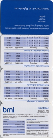 Pocket timetable: BMI (British Midland Airways), pocket schedule