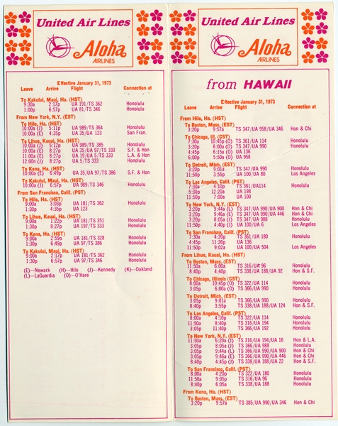 Image: timetable: United Air Lines and Aloha Airlines