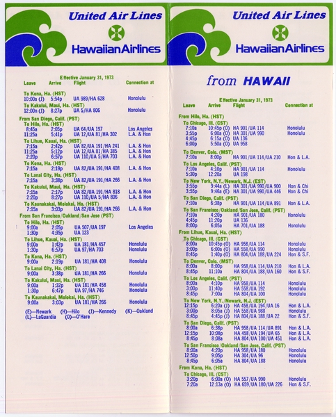 Image: timetable: United Air Lines, Hawaiian Airlines