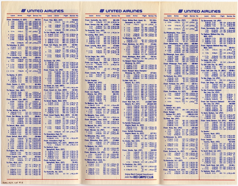 Image: timetable: United Airlines, quick reference Honolulu
