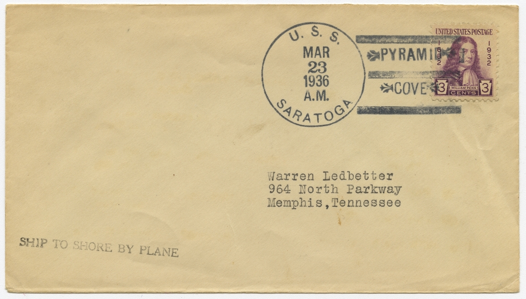 Objects | airmail flight cover: U.S. Navy, USS Saratoga - Pyramid Cove ...