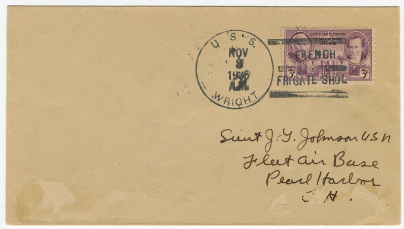 Image: airmail flight cover: U.S. Navy, first flight, Johnston Island - Pearl Harbor, November 3, 1936