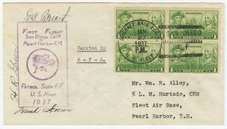 Image: airmail flight cover: First U.S. Navy San Diego - Pearl Harbor mass flight, January 28-29, 1937