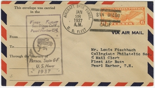 Image: airmail flight cover: First U.S. Navy San Diego - Pearl Harbor mass flight, January 28-29, 1937