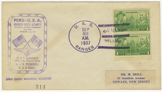 Image: mail ship cover: Pacific Naval Ship, U.S.S. Ranger, September 23, 1937