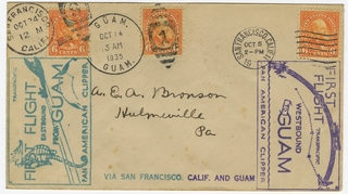 Image: airmail flight cover: Pan American Airways, Fourth Pacific survey flight, San Francisco to Guam