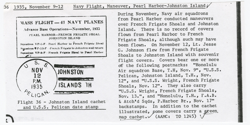 Image: airmail flight cover: U.S. Navy Mass Flight, Hawaii, Johnston Island, French Frigate Shoal, November 9-17, 1935