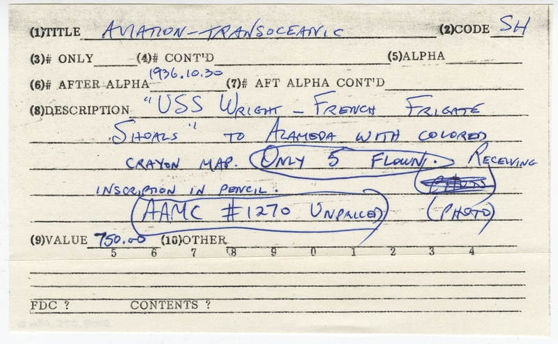 Image: airmail flight cover: U.S. Navy, French Frigate Shoal - California Flight, October 30, 1936