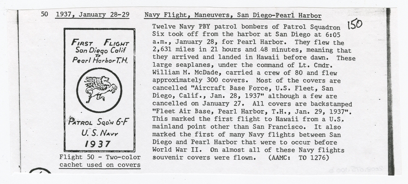 Image: airmail flight cover: First U.S. Navy San Diego - Pearl Harbor mass flight, January 28-29, 1937