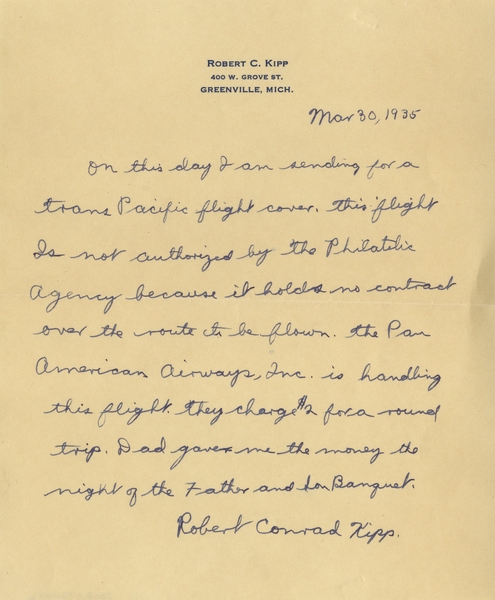 Image: airmail flight cover: Pan American Airways, first Pacific survey flight, San Francisco - Honolulu and return