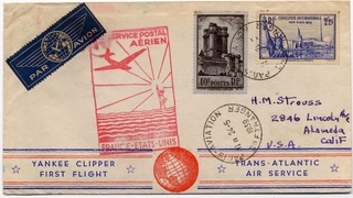 Image: airmail flight cover: Pan American Airways, FAM-18, first airmail flight, Marseilles - New York route