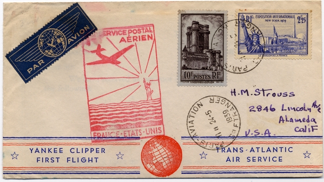 Airmail flight cover: Pan American Airways, FAM-18, first airmail flight, Marseilles - New York route