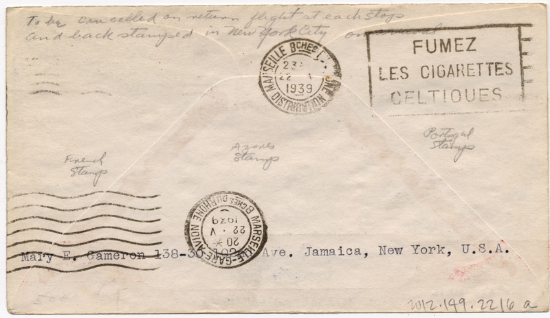 Image: airmail flight cover: Pan American Airways, FAM-18, first airmail flight, New York - Marseilles route