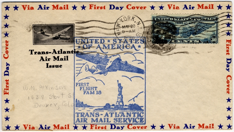 Image: airmail flight cover: Pan American Airways, FAM-18, first airmail flight, New York - Marseilles route