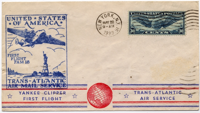 Image: airmail flight cover: Pan American Airways, FAM-18, first airmail flight, New York - Marseilles route