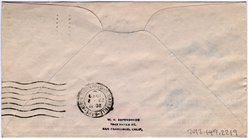 Image: airmail flight cover: Pan American Airways, FAM-18, first airmail flight, New York - Marseilles route