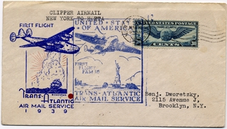 Image: airmail flight cover: Pan American Airways, FAM-18, first airmail flight, New York - Horta route