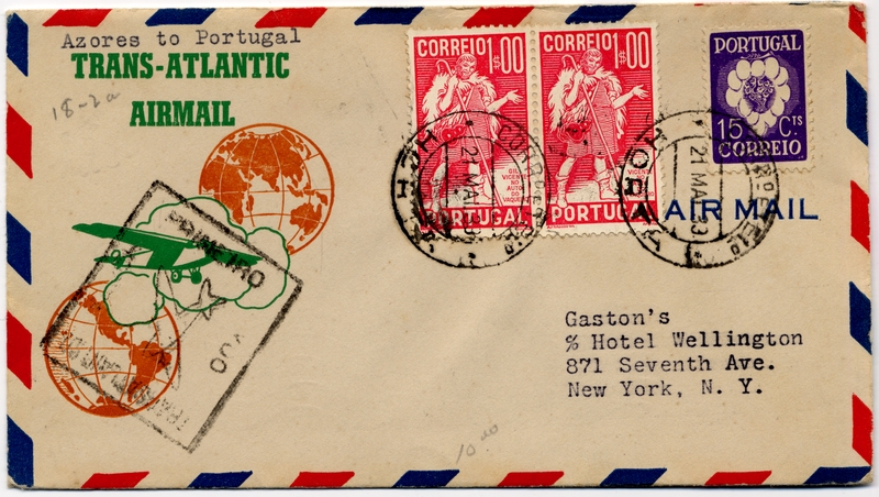 Image: airmail flight cover: Pan American Airways, FAM-18, first airmail flight, Horta - Lisbon route