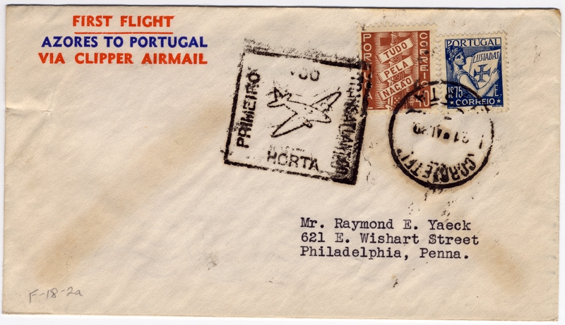 Image: airmail flight cover: Pan American Airways, FAM-18, first airmail flight, Horta - Marseilles route